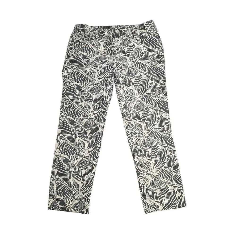 Ann Taylor Loft Ankle Capri Pants Original Palm Leaf Print Black Cream/White Wom
